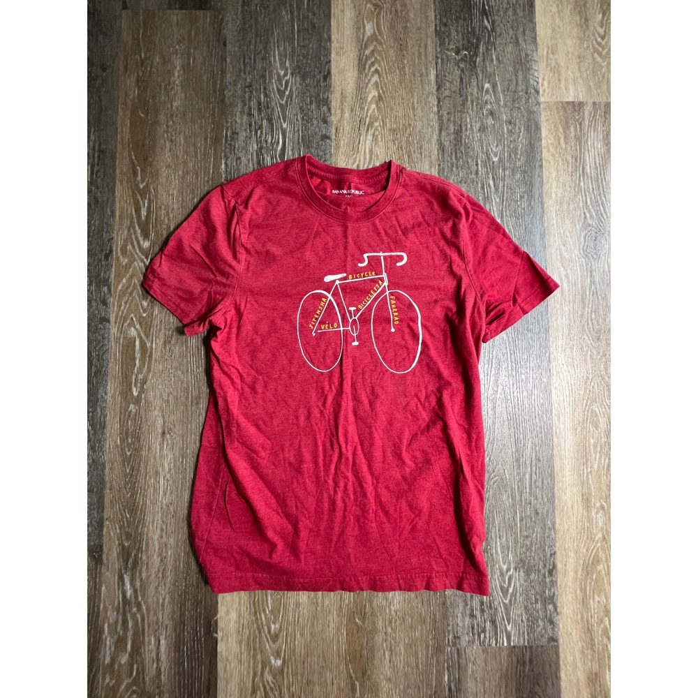 Banana Republic Bicycle Graphic T-Shirt Mens Medium Red Excellent Short Sleeve